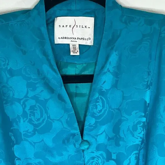VTG 80s ADRIANNA PAPELL Women Skirt/Jackets Set Floral Long Sleeve Silk 12P Blue - Picture 7 of 14